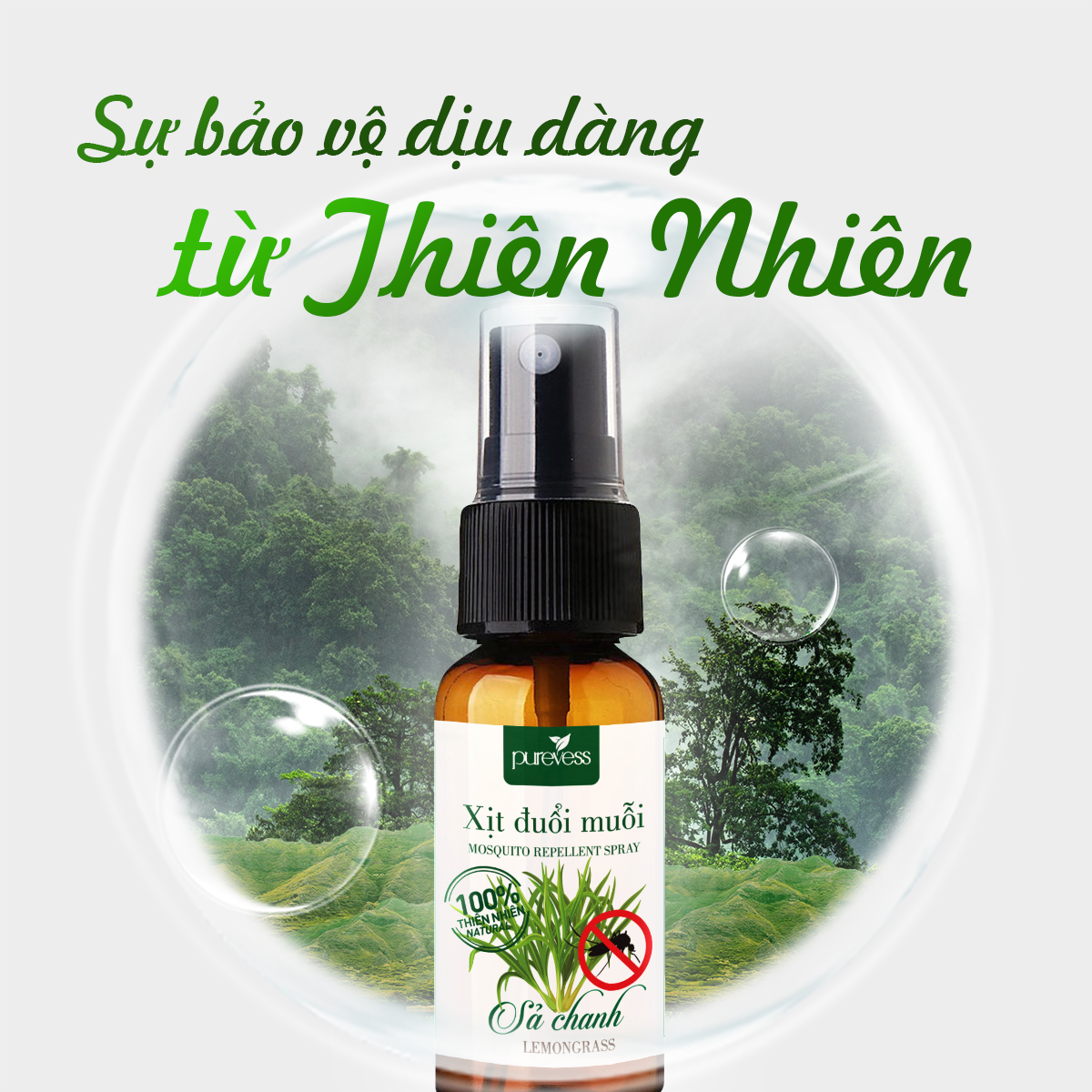 Tinh dầu đuổi muỗi, tinh dầu thơm phòng, tinh dầu sả chanh đuổi muỗi, chai xịt đuổi muỗi. Purevess - gian hàng chính hãng