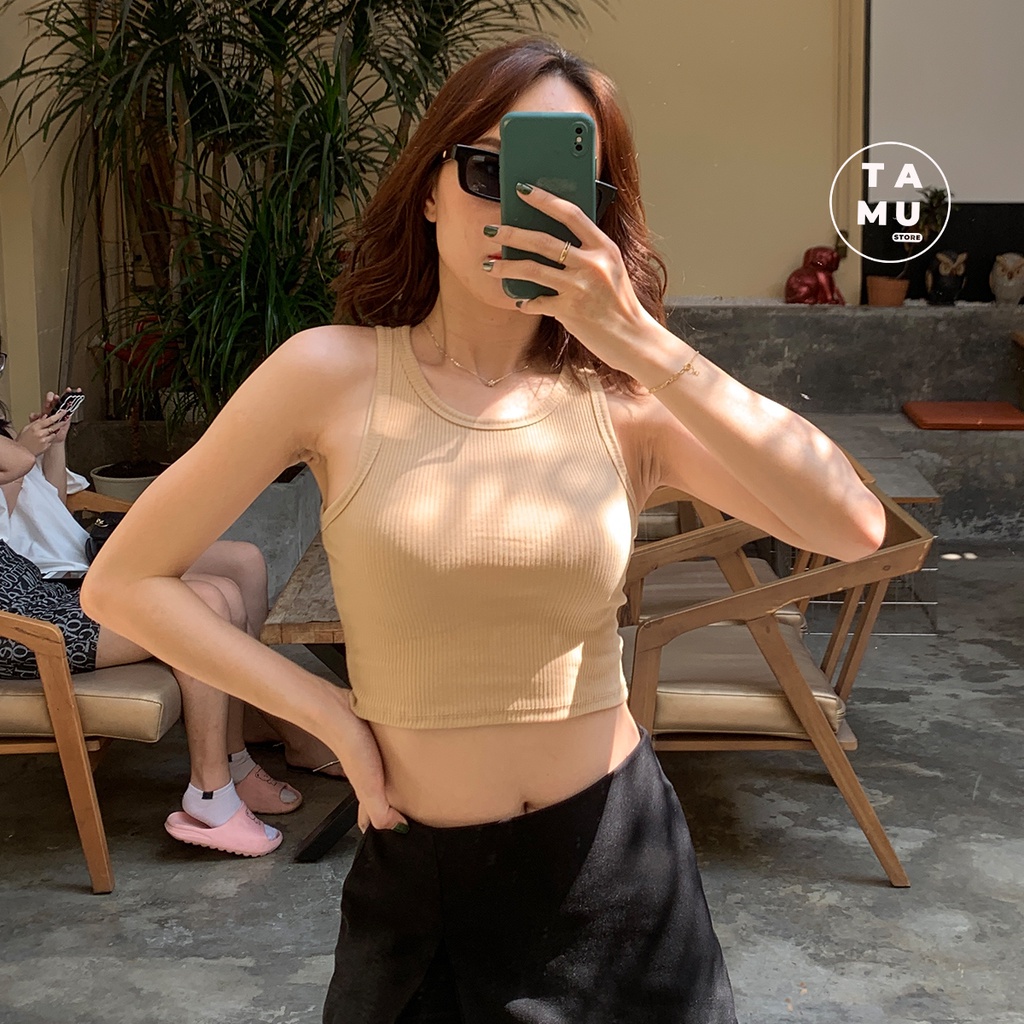 Áo croptop ba lỗ ngược kiểu dáng basic chất liệu thun gân dày dặn - CT11