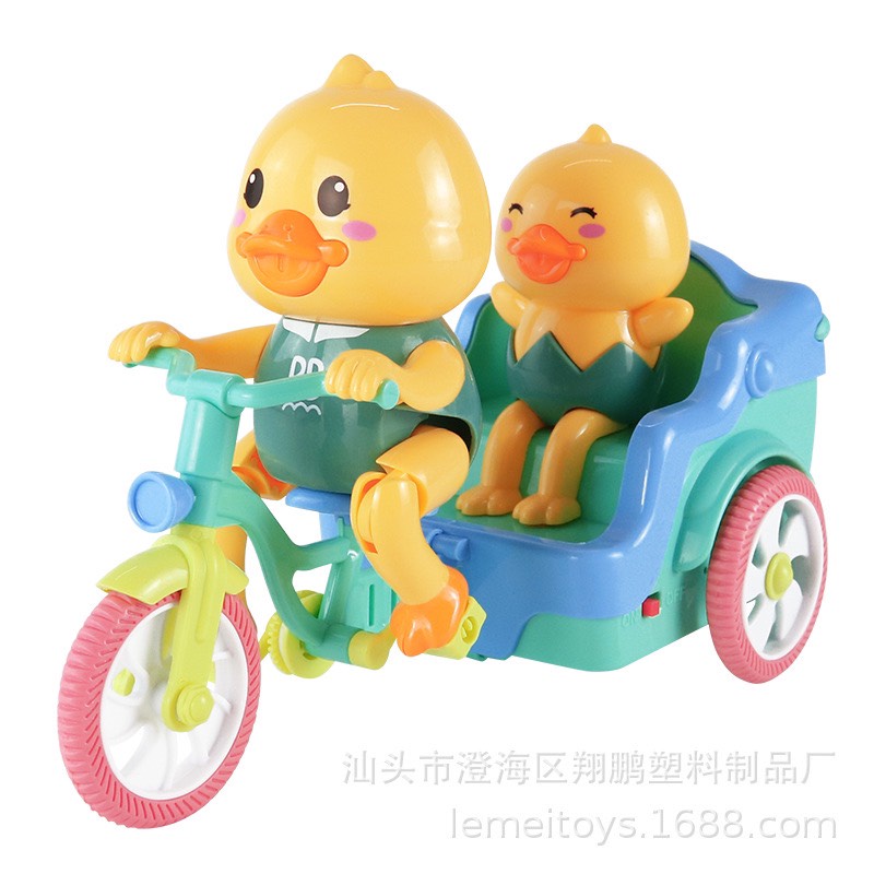 Đồ chơi vịt đạp xe có đàn nhạc vui nhộn bánh xe phát sáng - vịt chạy xe nhựa an toàn cho bé