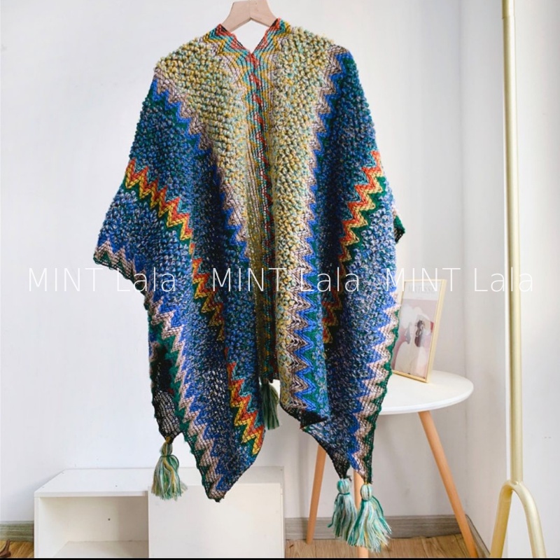 Khăn áo choàng boho du lịch họa tiết thổ cẩm sợi dệt đẹp