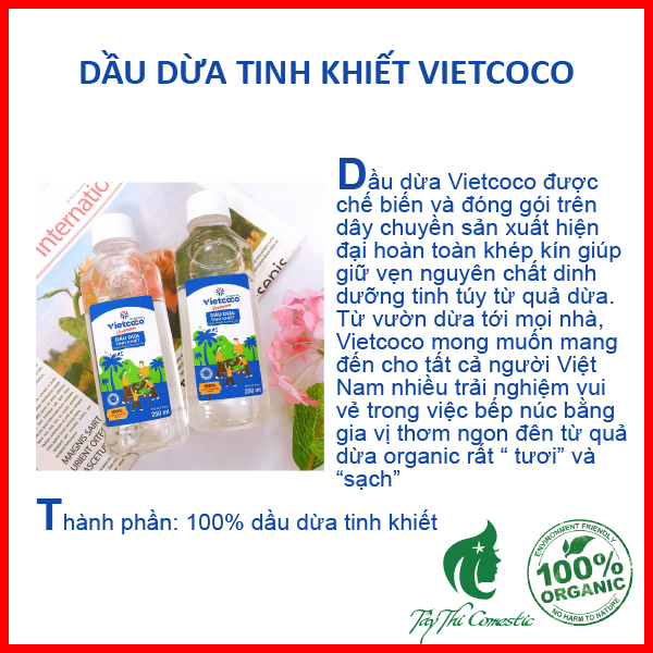 [HCM]Dầu Dừa Tinh Khiết Vietcoco Chai 250ml Mẫu Mới