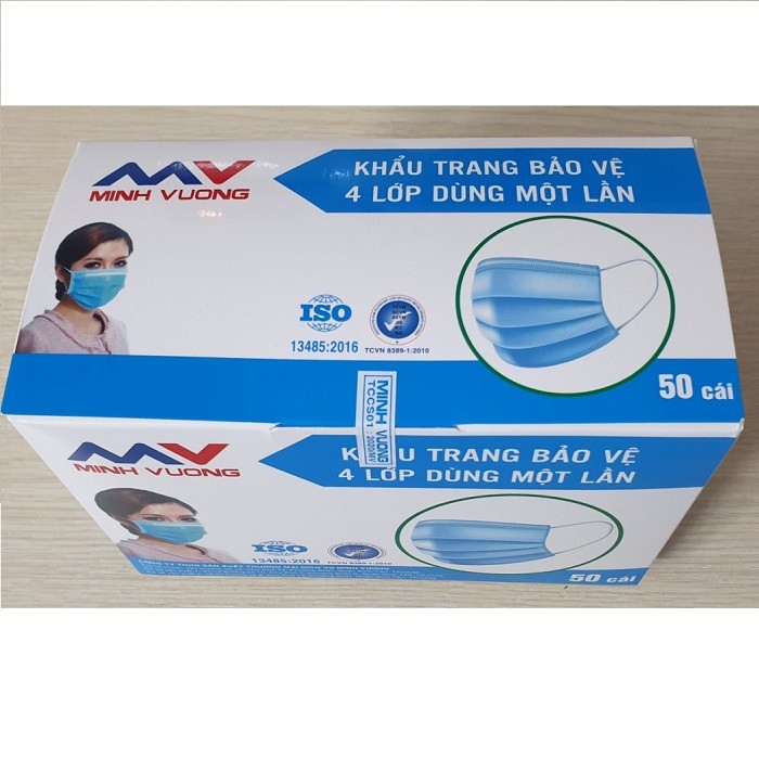 5 Hộp = 250 Cái Khẩu Trang Y Tế Minh Vương 4 Lớp - Có Iso Đánh Giá Chất Lượng -