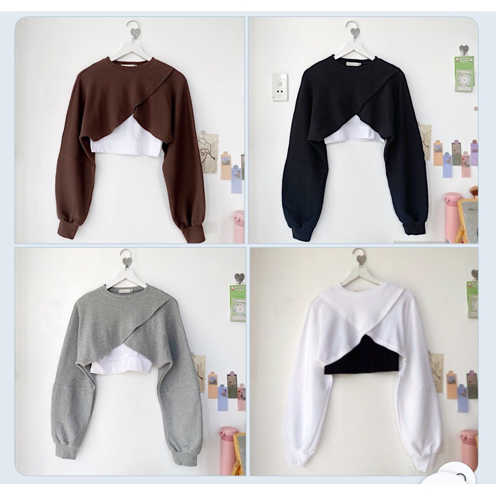 SET 2 MÓN ÁO CROPTOP ĐẮP CHÉO ( KÈM ÁO BA LỖ)