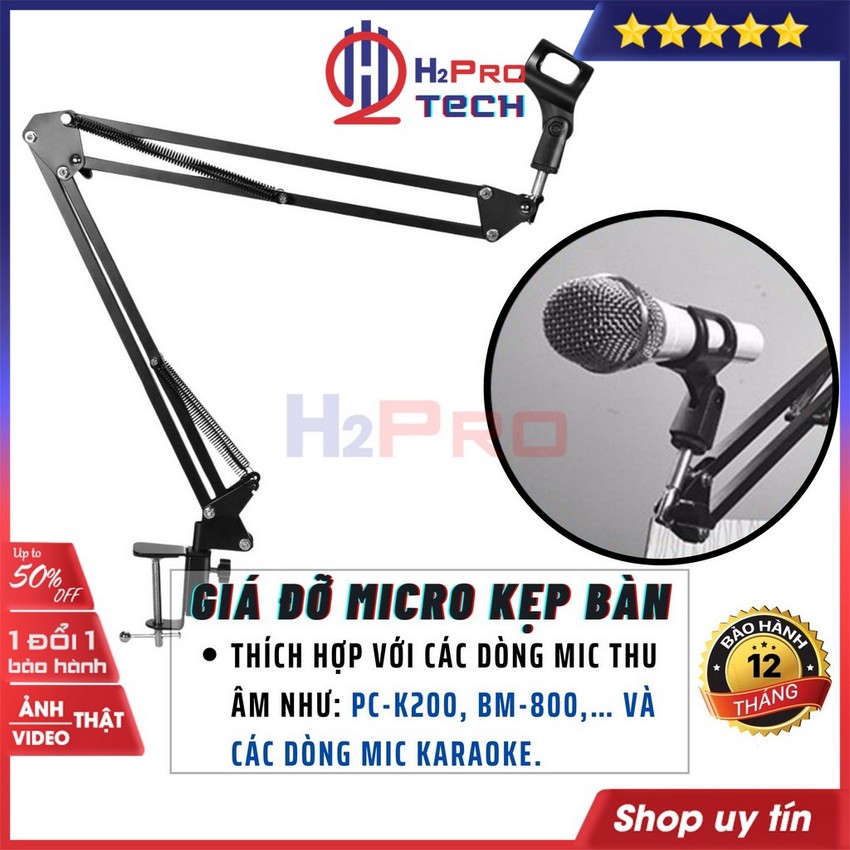 Giá Đỡ Mic Thu Âm Microphone Stand Dài 80Cm Gập Xoay 360 Độ-Chân Kẹp Bàn Micro Kẹp Bàn Cho Mọi Loại Mic Hát-H2Pro Tech