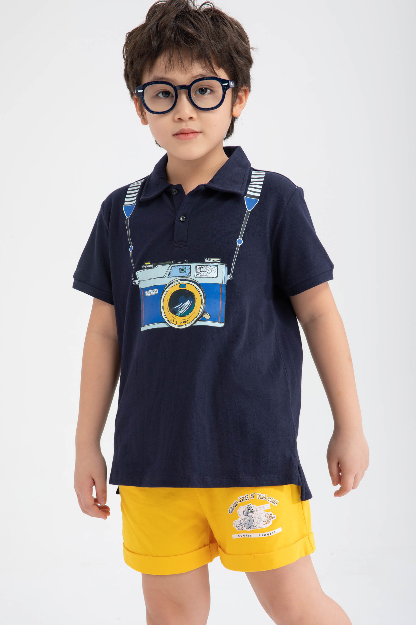 Áo polo in hình máy ảnh bé trai IVY moda MS 57K1219