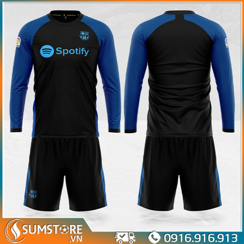 Áo Thun Bóng Đá Cao Cấp CLB Bar-ca Đen Tay Dài 2023