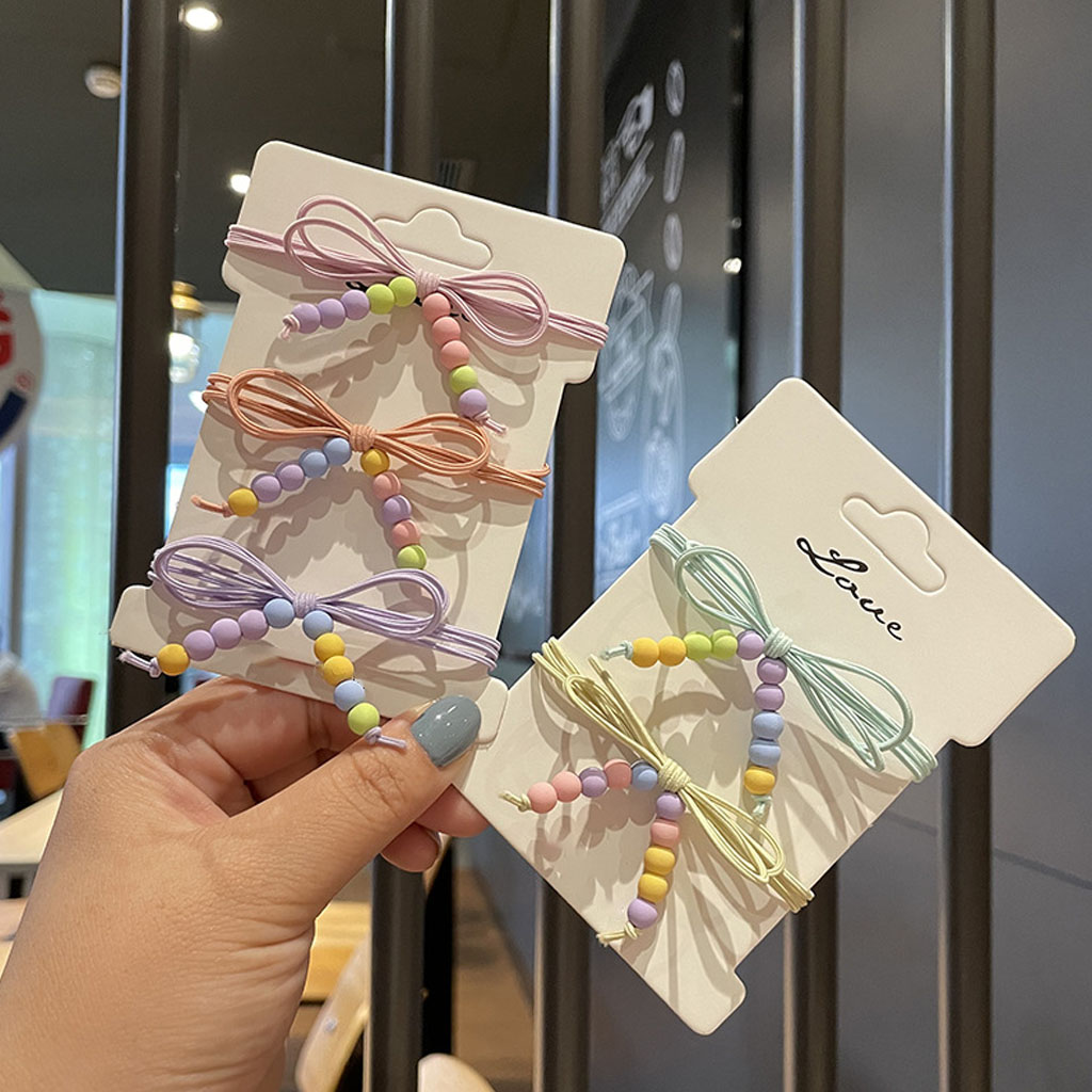 [Set 5] Dây cột tóc nơ hạt màu dễ thương