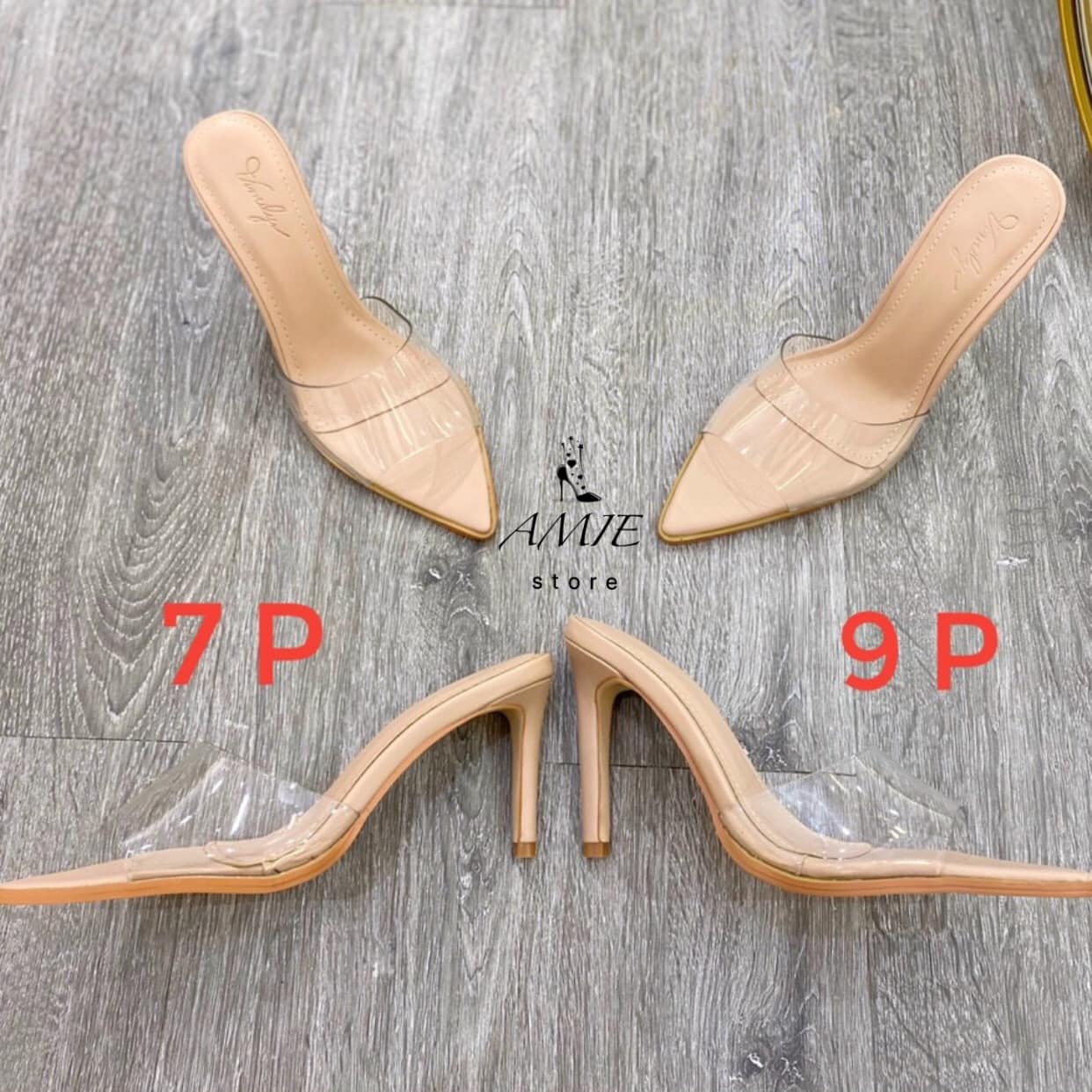 Guốc Mũi Nhọn Quai Trong Gót Nhọn