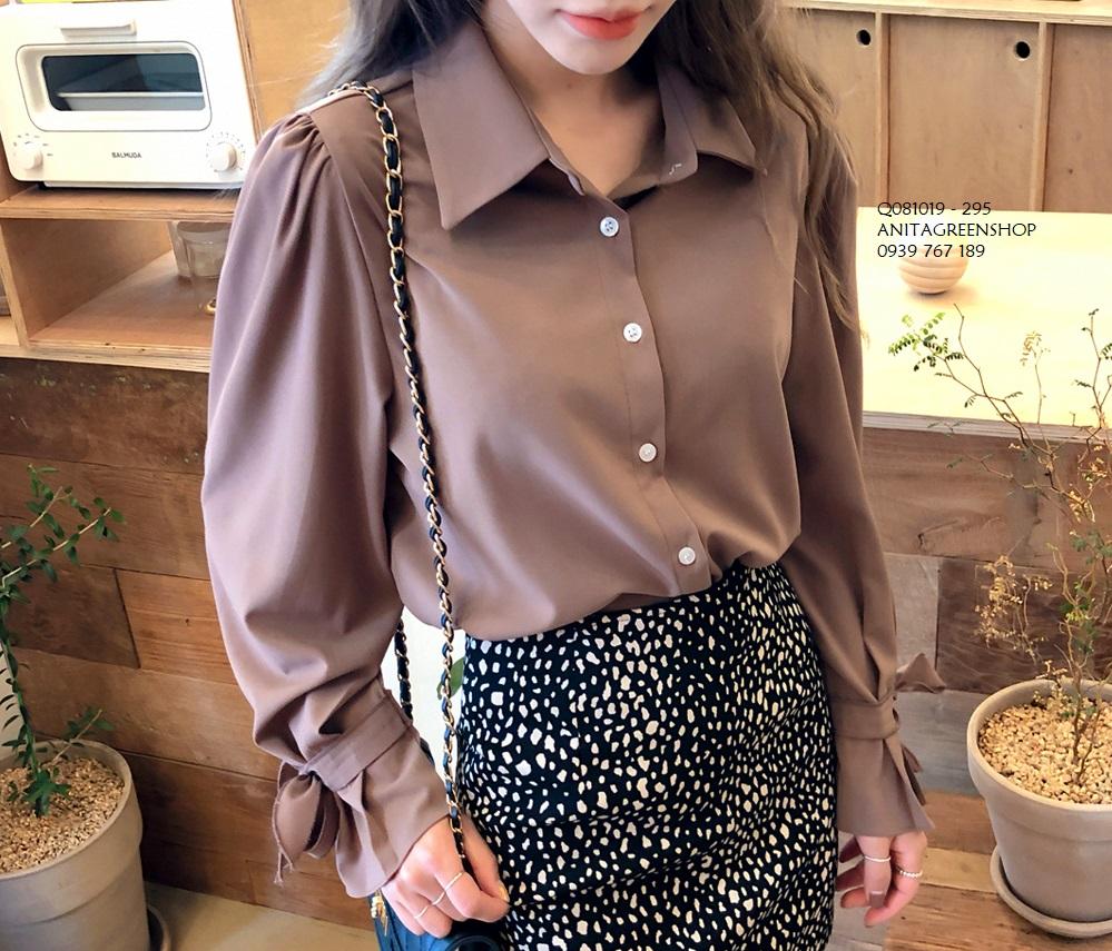 Q081019 ÁO SƠ MI DÀI TAY THẮT NƠ