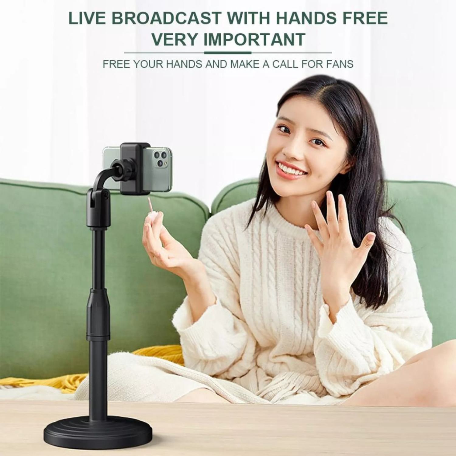 Giá đỡ điện thoại Microphone Stands, kẹp điện thoại xoay 360 độ, đế tròn để bàn tiện ích