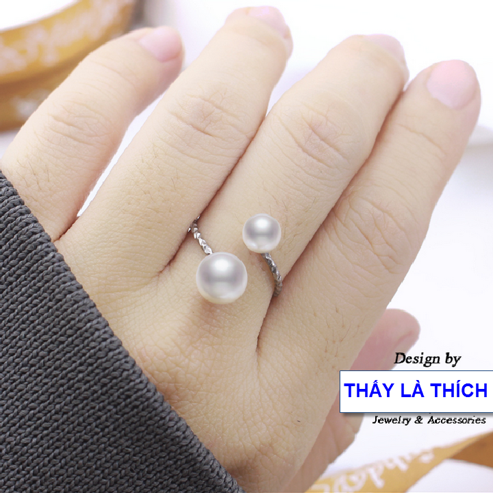 Nhẫn nữ inox Thấy Là Thích 2 ngọc trai xinh xắn - Cam kết 1 đổi 1 nếu hoen , gỉ sét