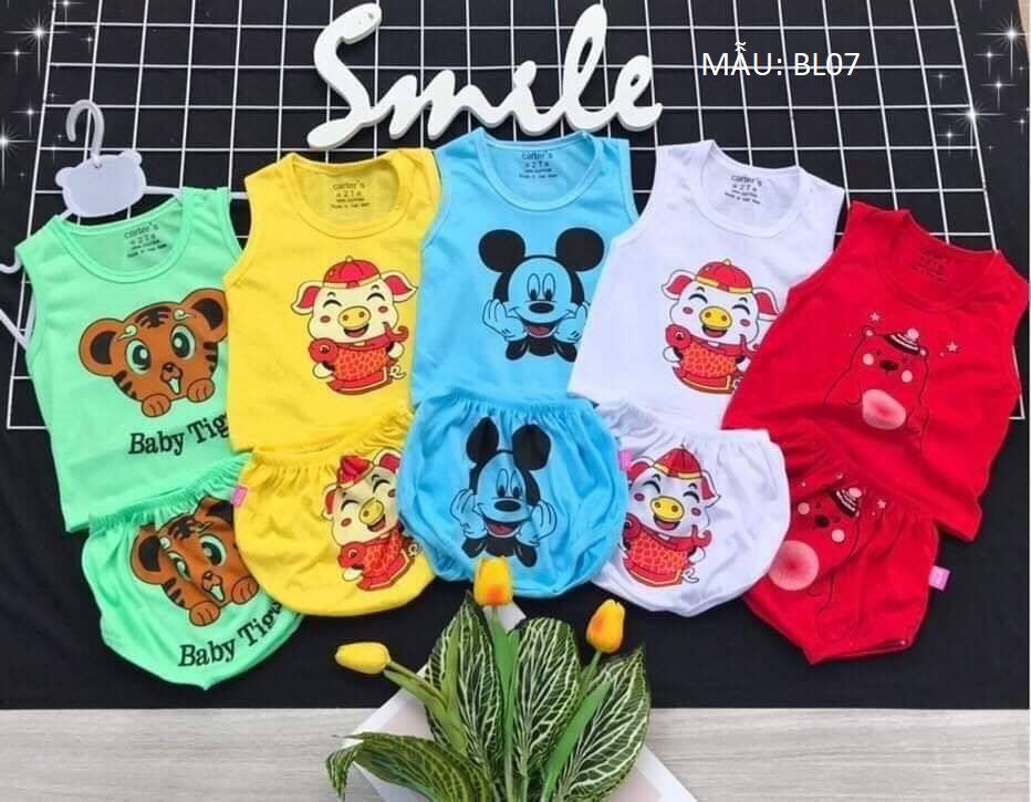 Set 5 bộ quần áo ba lỗ bé trai và gái ( Mã chíp hổ  )