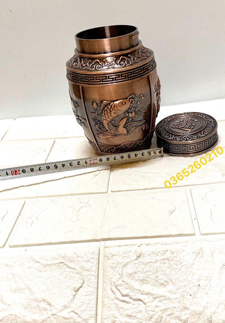 HỘP ĐỰNG CHÈ MÀU ĐỎ CÁ CHÉP CHẤT LIỆU BẰNG ĐỒNG