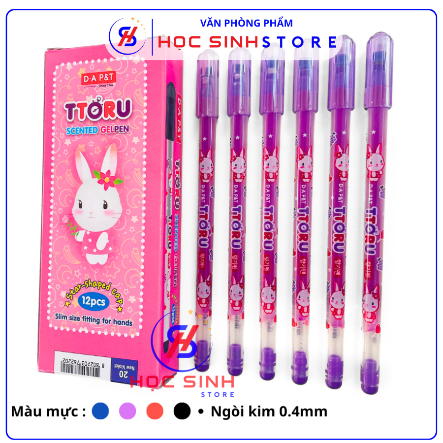 Hộp 12 Cây Bút Gel TTORU Hàn Quốc (Mực Xanh, Tím, Đỏ, Đen)