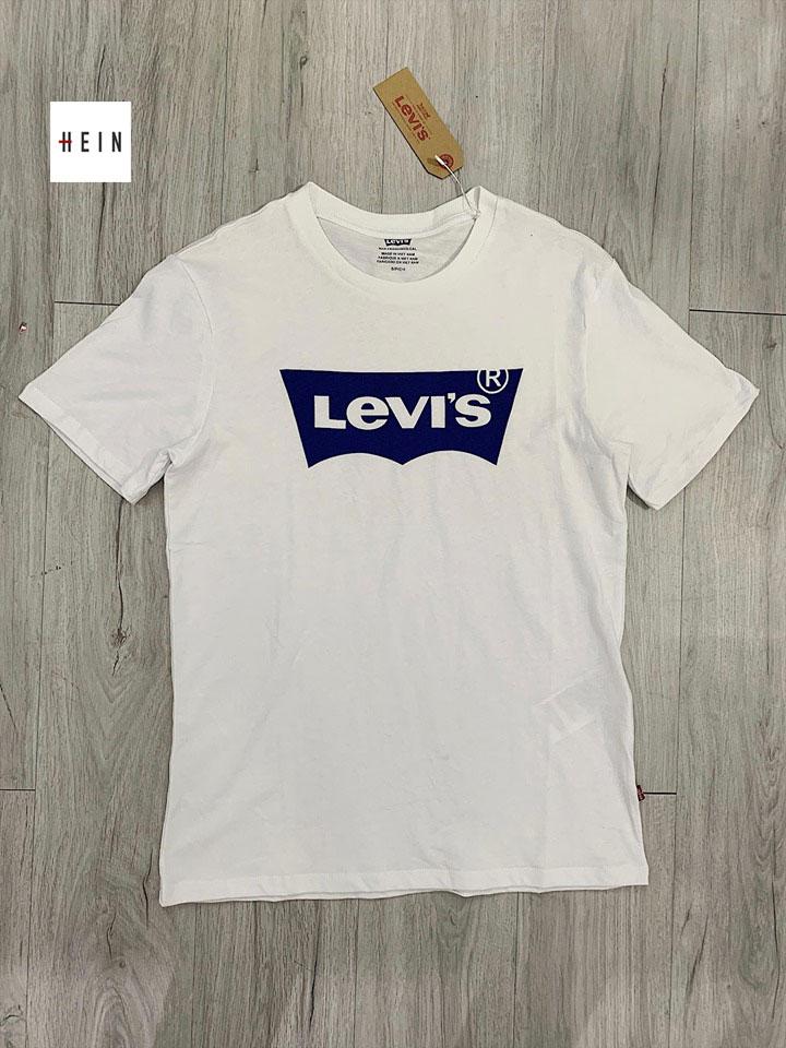 Auth] Levis T-shirt White Blue Batwing logo - Men 