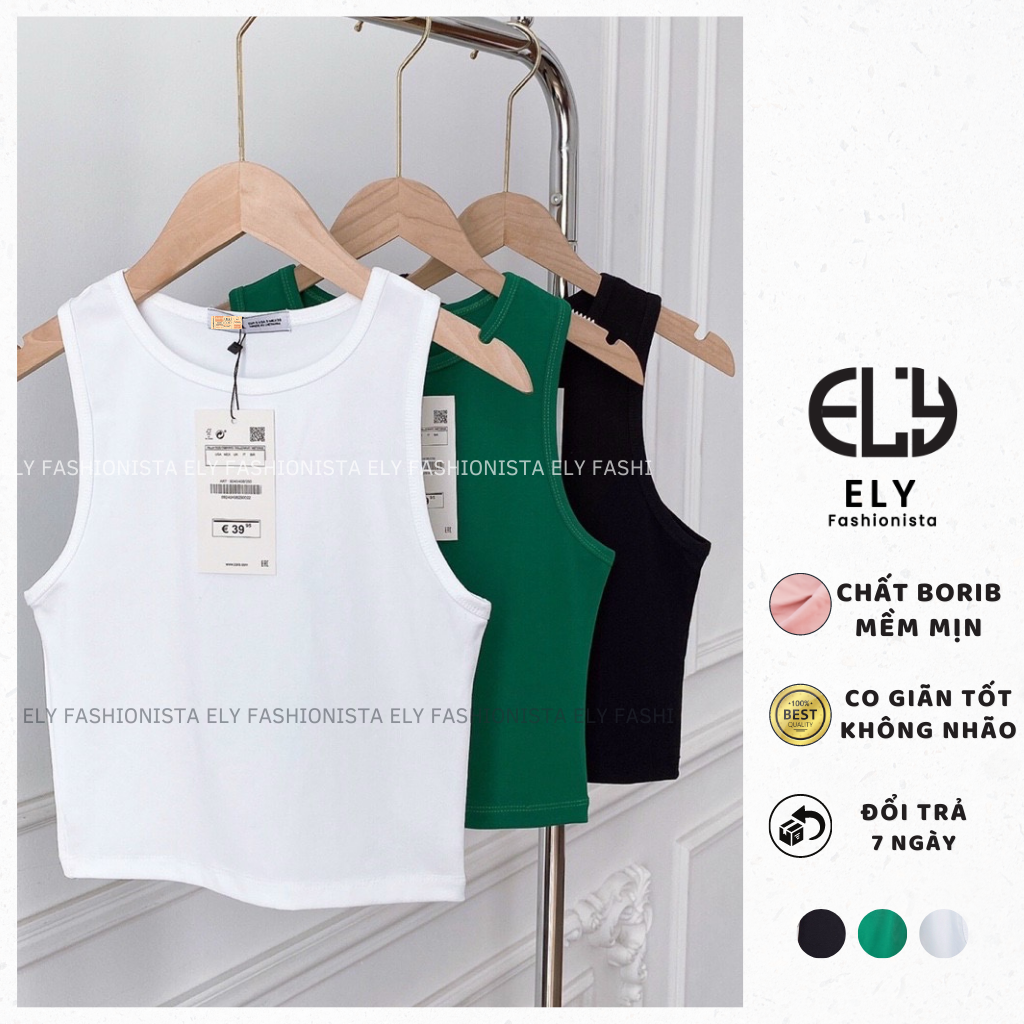 Áo Ba Lỗ Croptop Ôm Body Kiểu Dáng Basic Cộc Tay Co Giãn Tốt ELY206