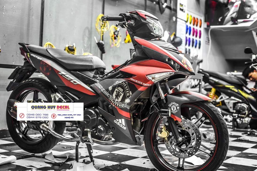 Tem trùm xe  exciter 150 đỏ M.U chế đẹp- Tem  dán xe máy exciter 150 thiết kế theo yêu cầu - tem xe exciter 150 đỏ độ chế đẹp và rẻ chất