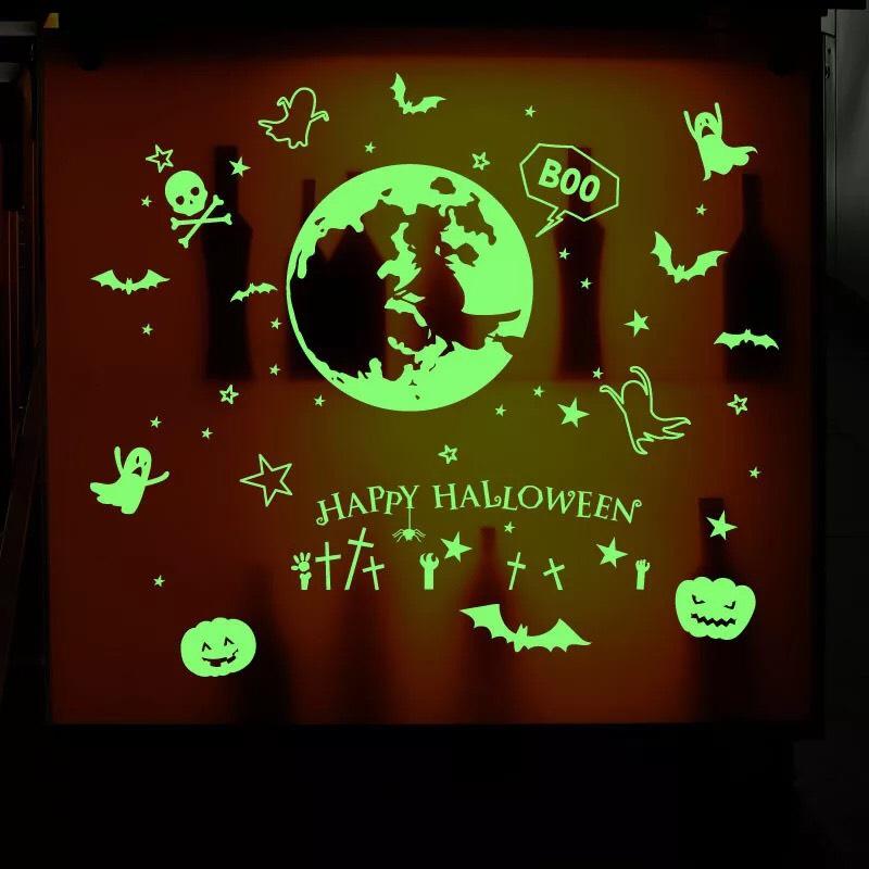 [HCM]Decal trang trí tường Lễ Hội HALLOWEEN - DẠ QUANG. Decal in trên chất liệu PVC có keo sẵn ở mặt sau chỉ cần lột ra và dán.