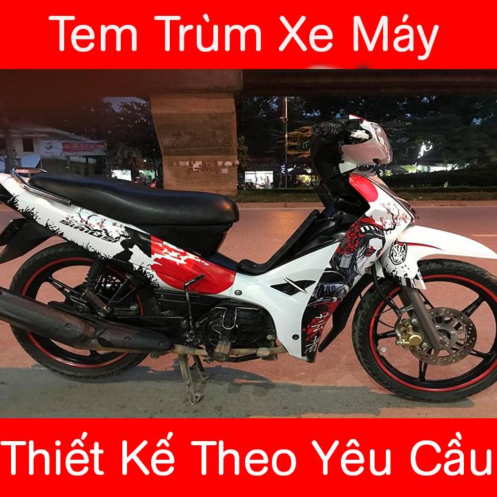 Tem trùm sirius samurai trắng đỏ đen - Độ tem xe sirius thiết kế theo yêu cầu - Chế tem trùm xe sirius rẻ đẹp