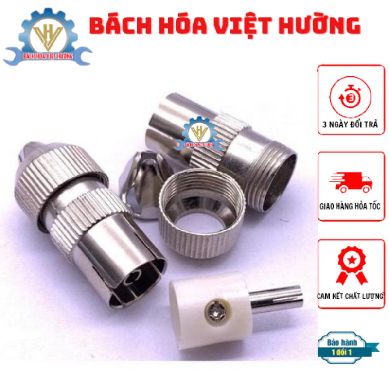 Combo 3 Đầu jack nối ăng ten, rắm cắm TV 9.5, Jack RF bằng inox loại đẹp , giắc cắm đực