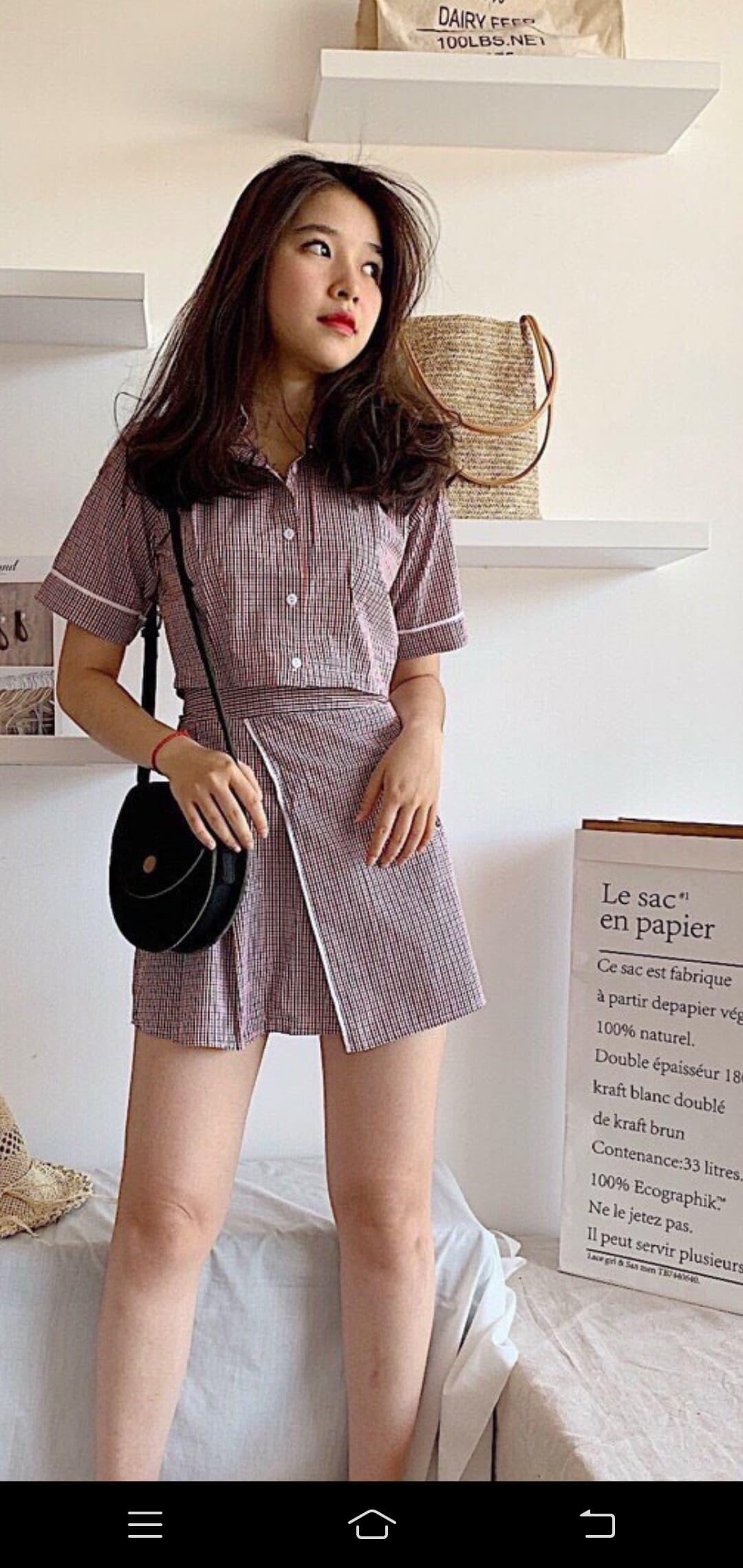 Set bộ áo croptop kèm chân váy vạt đắp