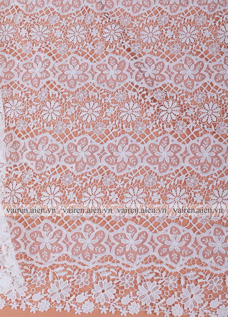 Vải ren chỉ cotton gam màu trắng  AXD1121 (GIÁ BÁN THEO TẤM)