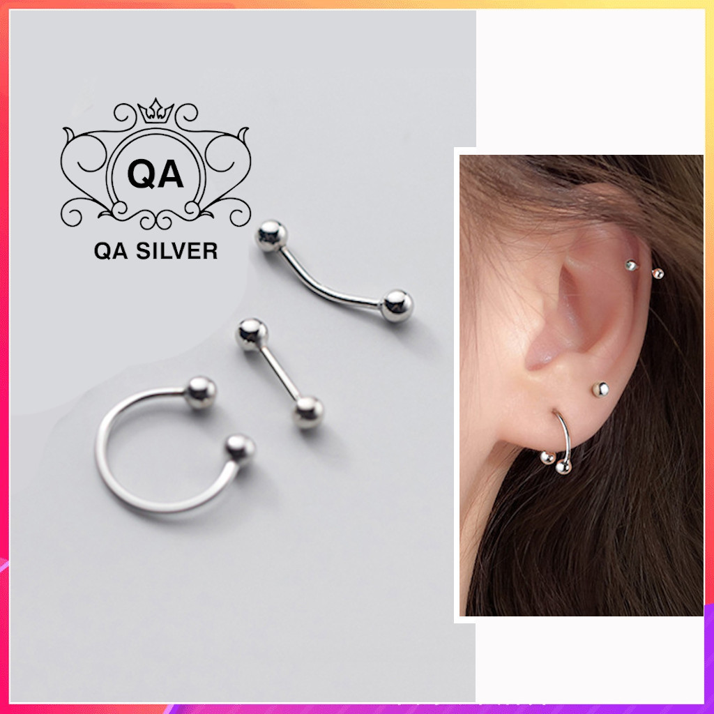 Khuyên tai bạc 925 khoen vành chốt bi vặn nam nữ bông kẹp vành S925 EARCUFF QA SILVER Earrings EA200903