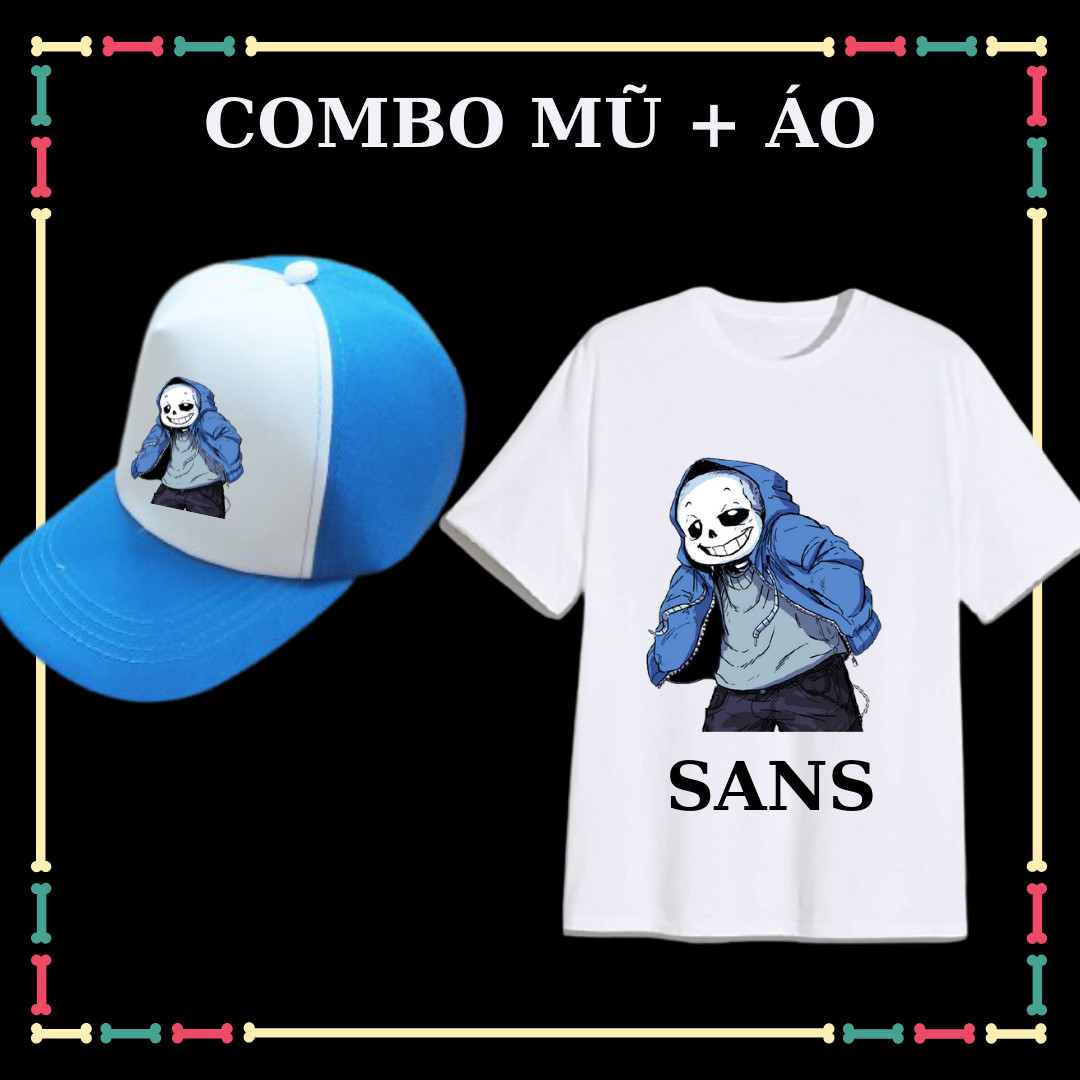 COMBO ÁO + NÓN/MŨ IN HÌNH SANS UNDERTABLE CHO BÉ TRAI ( BIỆT ĐỘI GANGSTER)