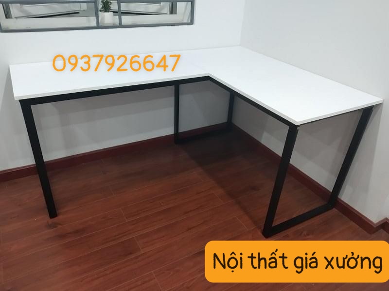 Bàn làm việc máy tính chữ L chân sắt chắc chắn