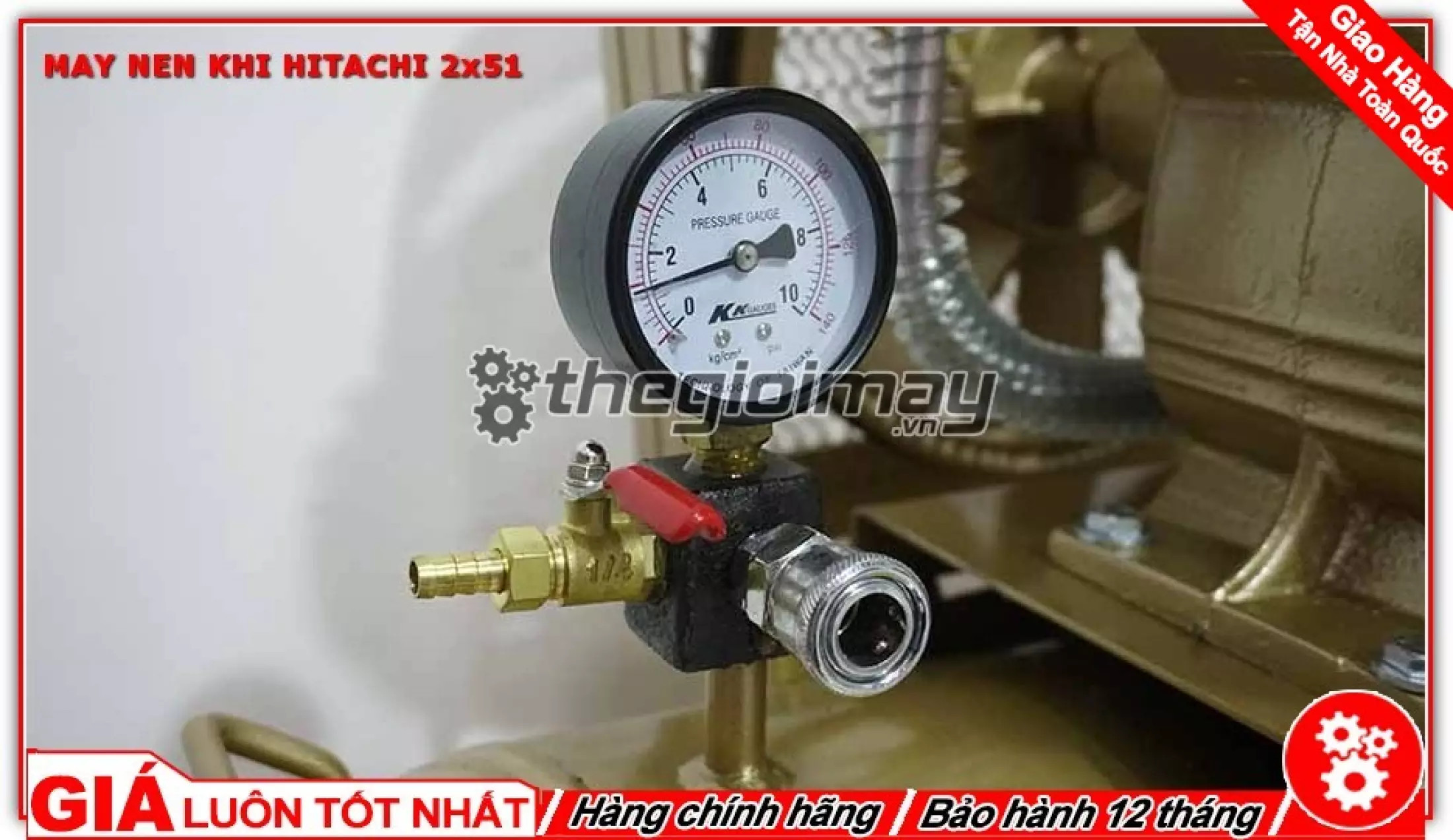 Máy nén khí 2×51 HITACHI 60l màu xám