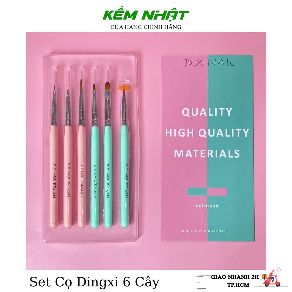Bộ 6 Cọ Nail Dingxi chính hãng - Set 6 cọ vẽ móng D.X Nail lông tổng hợp cao cấp mềm, mướt