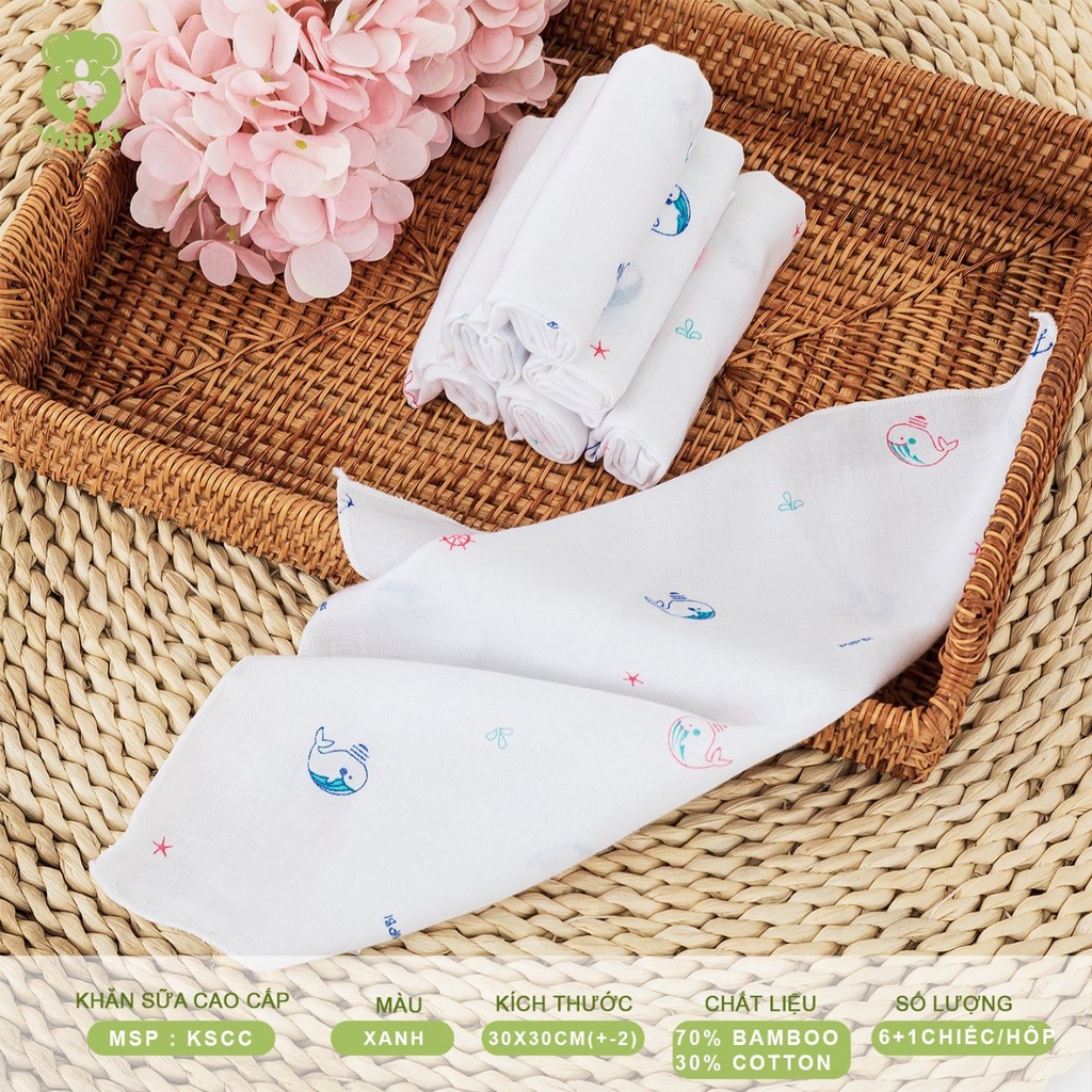 Hộp khăn sữa sợi tre mipbi ( mua 6 tặng 1 )