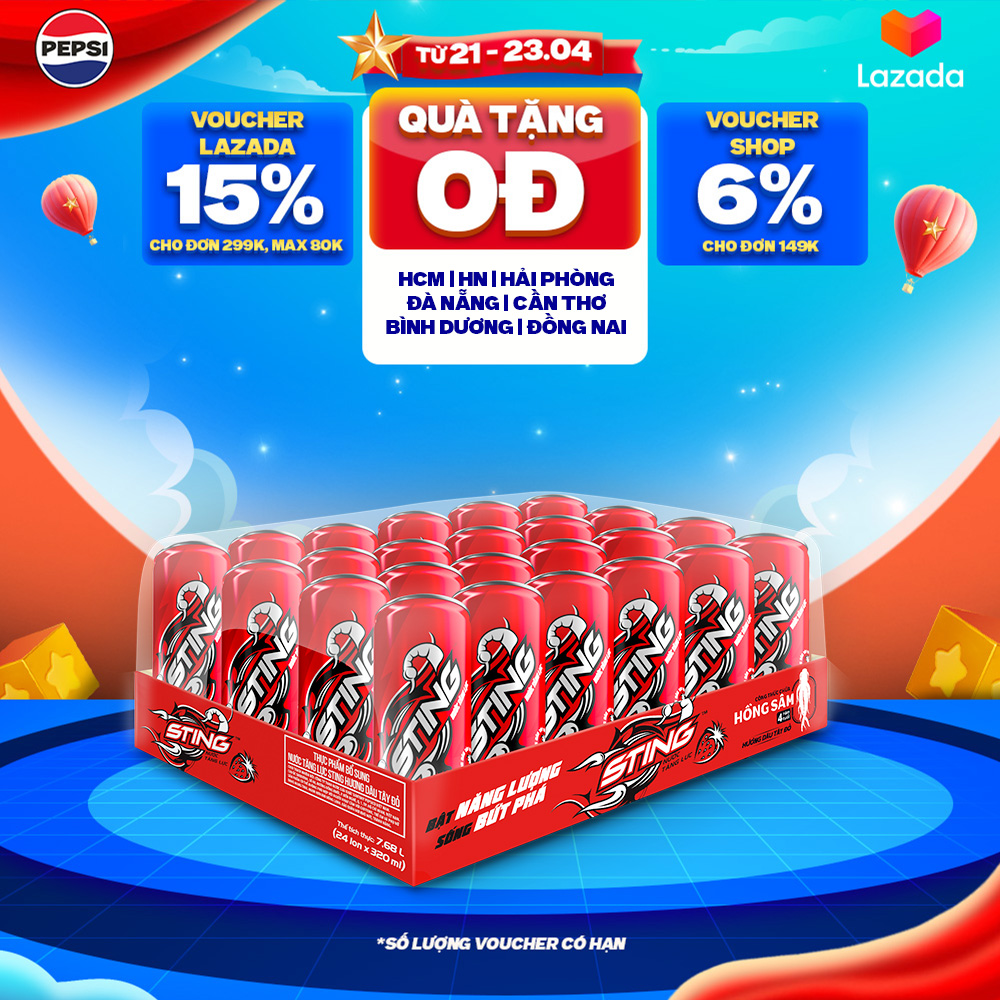 Thùng 24 Lon Nước Tăng Lực Sting Dâu (320ml/lon)
