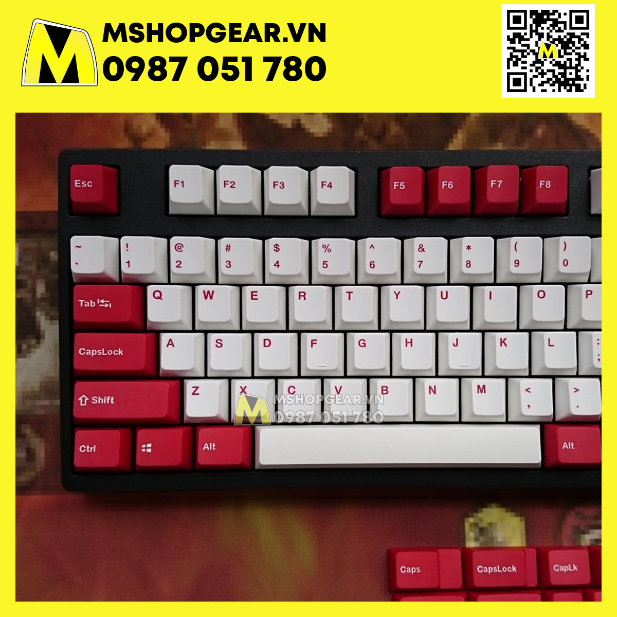Keycap Red white  thick pbt Oem profile Doubleshot 123 keys
