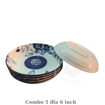 Combo 5 đĩa gốm sứ 15cm, 5 đĩa gốm sứ hoa 6 inch
