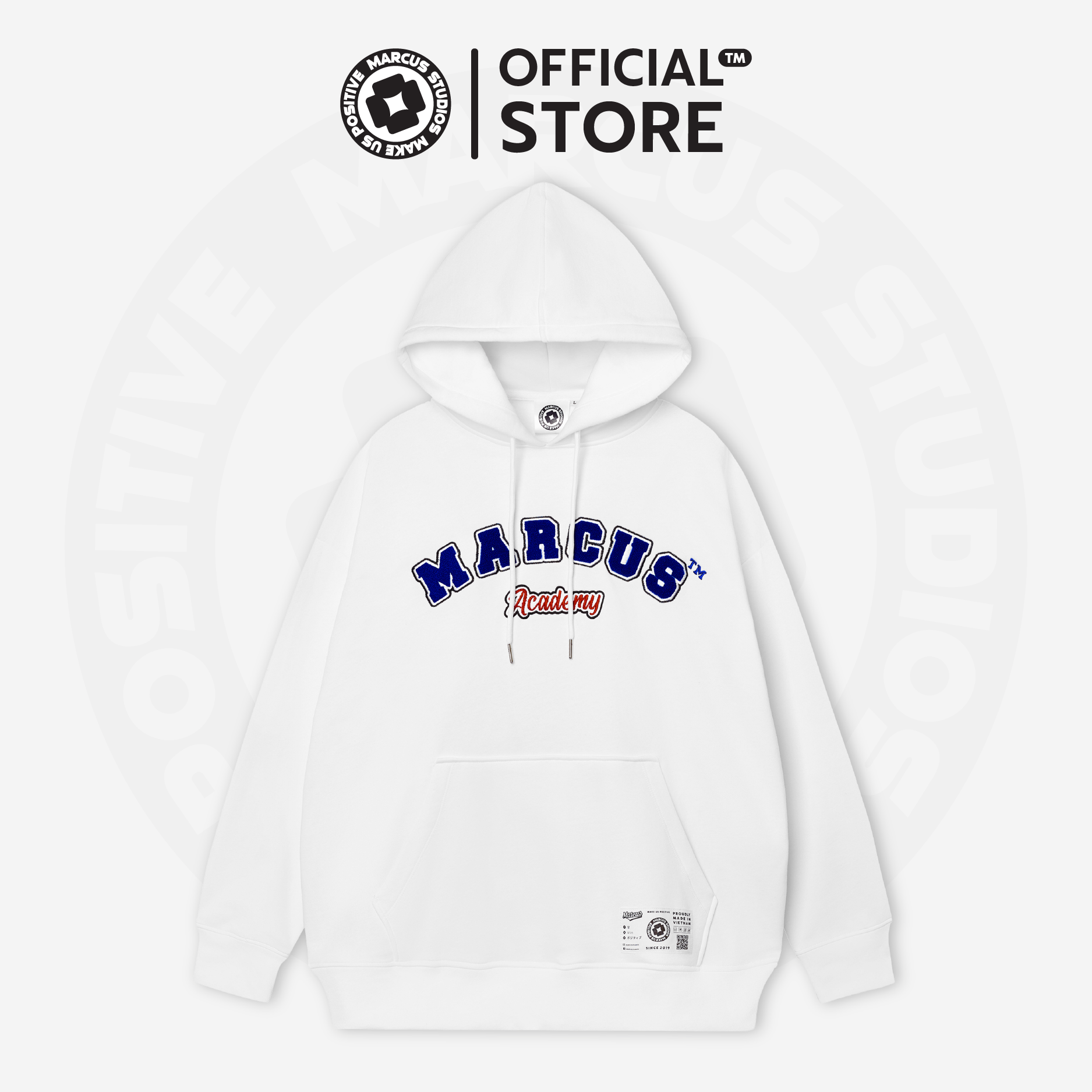 Academy hoodie marcus màu trắng