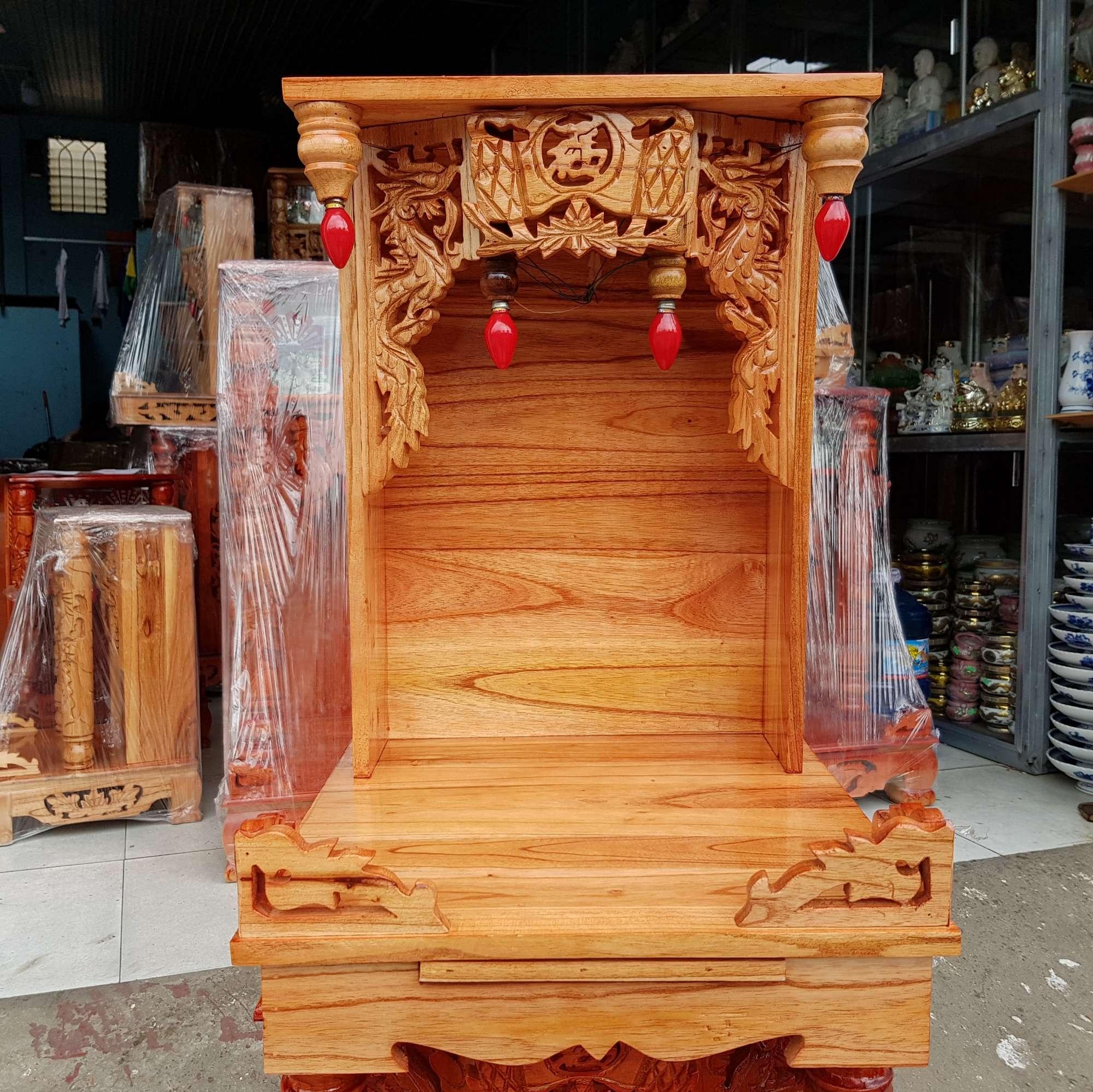 Bàn thờ thần tài ông địa gỗ xoan ngang 38 cm