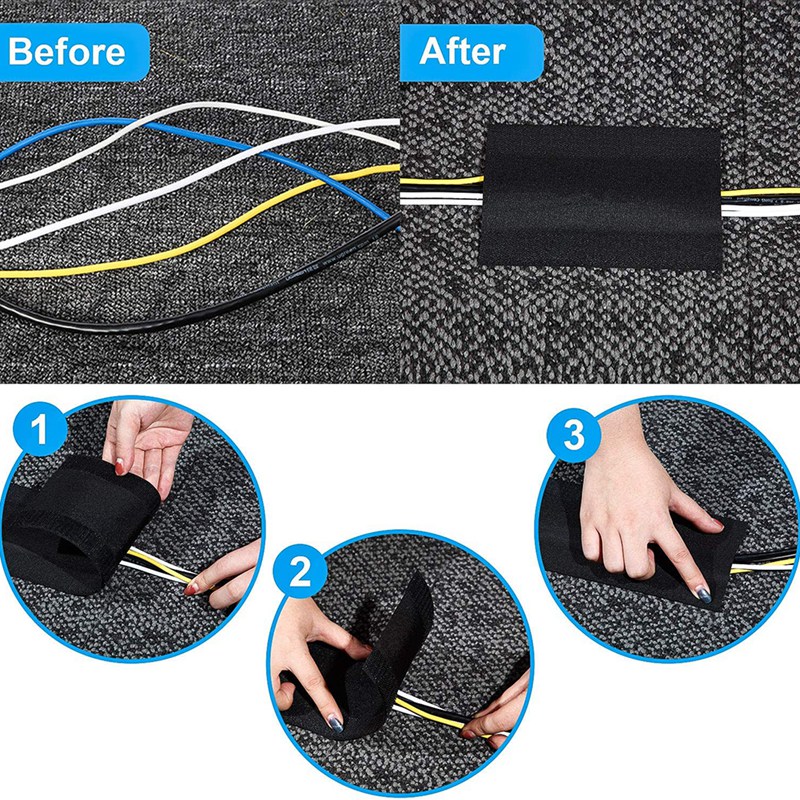 Cable Grip Floor Cable Cover Cords Cable Protector Cable Management Only for Commercial Office Carpet (Black,10 Feet)