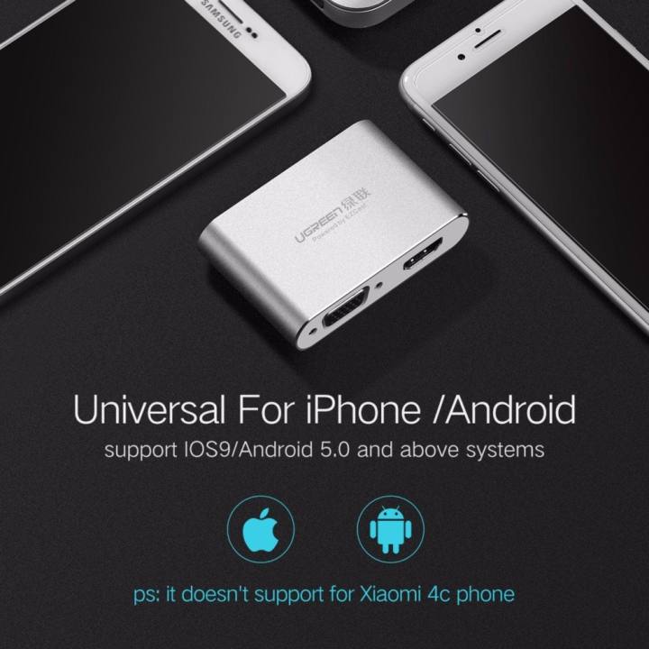 Bộ chuyển đổi đa năng Lightning, Micro USB, Type-C sang HDMI và VGA cho iphone, ipad, Android, máy tính bảng UGREEN US228 - Hãng phân phối chính thức