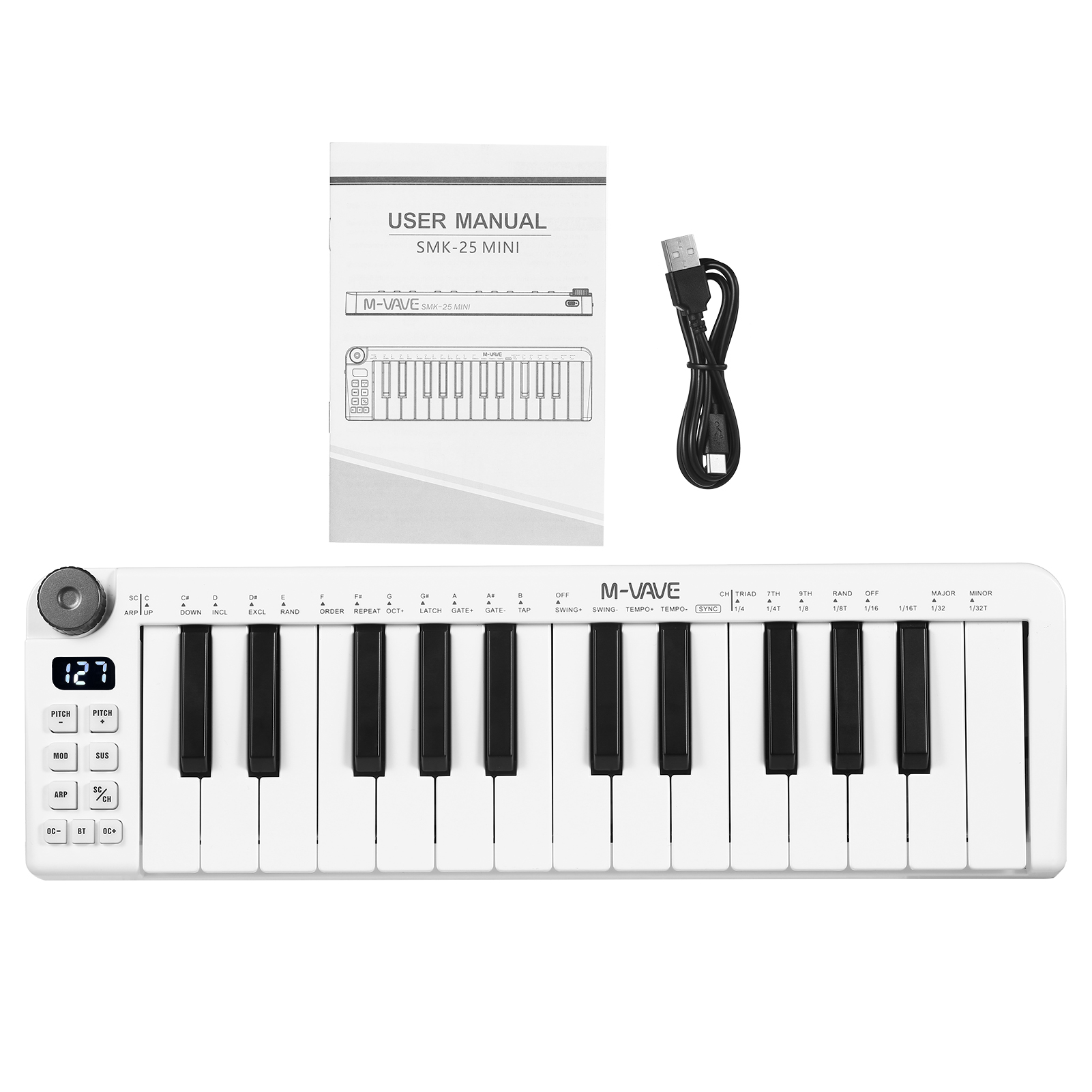 M-vave smk-25mini midi keyboard rechargeable 25-key midi control keyboard mini portable usb keyboard midi controller with 25 velocity sensitive keys 1 knob