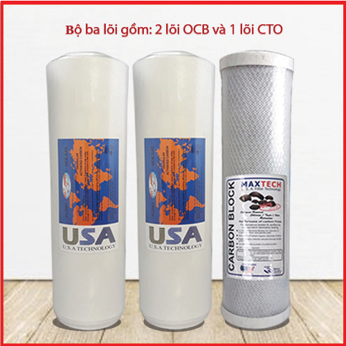 Combo ba lõi lọc nước gồm 2 lõi lọc số 2 OCB và 1 lõi số 3 CTO 10 inch dùng cho các bộ lọc 10 inch thông dụng