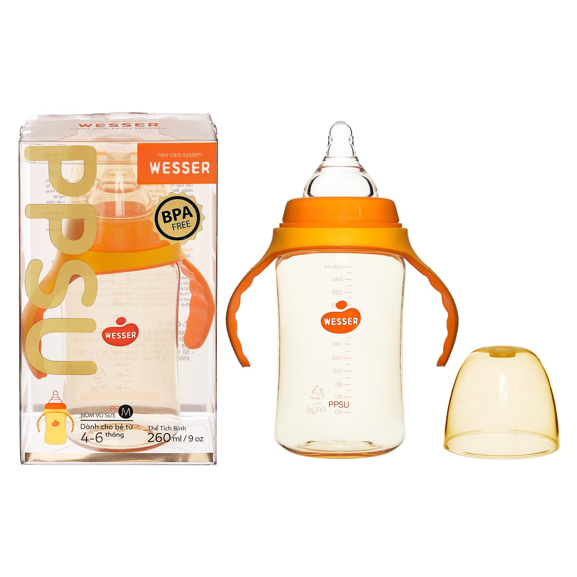 Bình sữa cổ rộng PPSU Wesser 180ml và 260ml