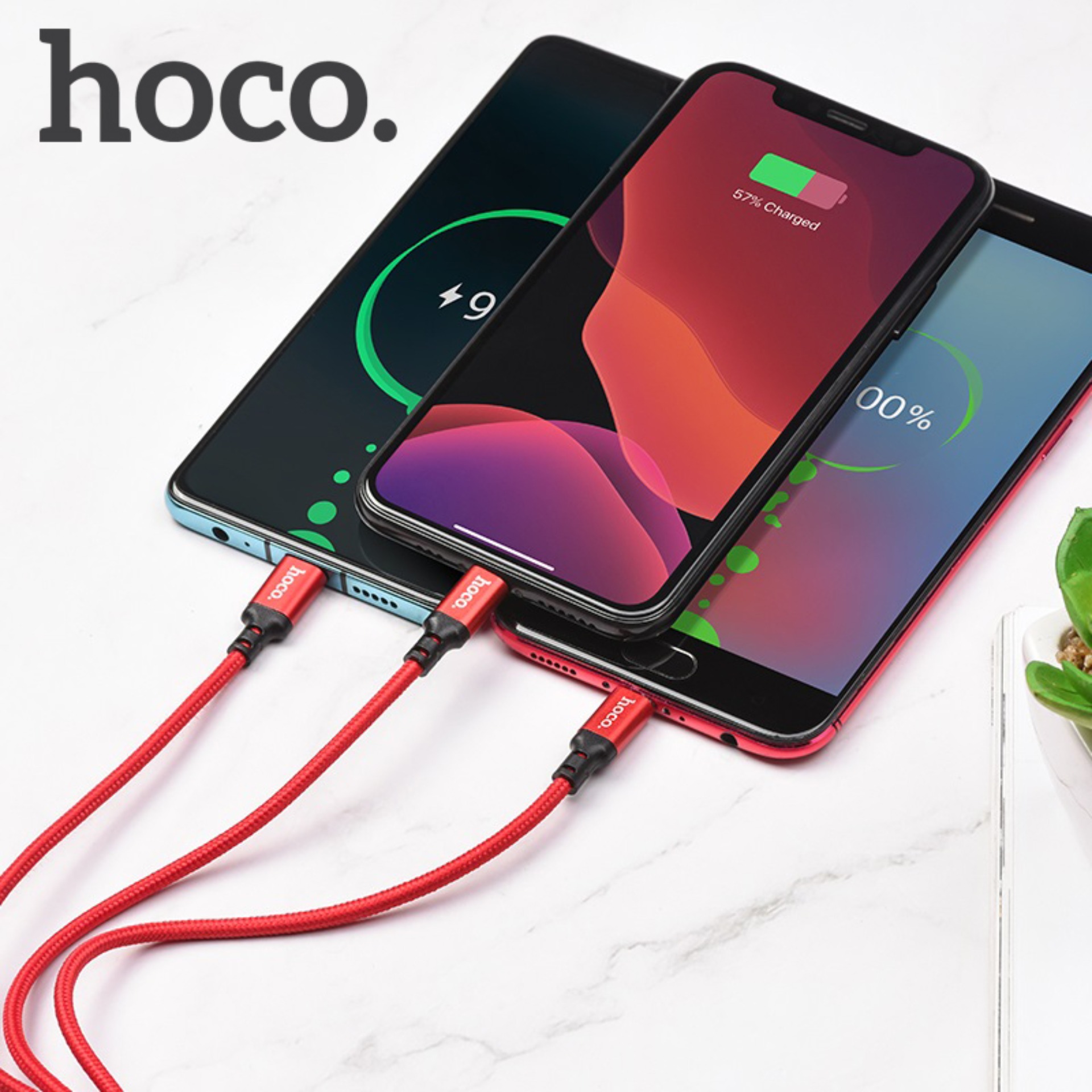 Cáp sạc 3 in 1 Hoco X14 (Micro USB, Lightning, Type-C) hỗ trợ sạc nhanh 2.4A Max tương thích với tất cả các dòng điện thoại cao cấp