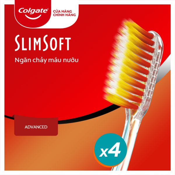 Bộ 4 bàn chải đánh răng Colgate Slimsoft Advanced lõi kép siêu mềm mảnh