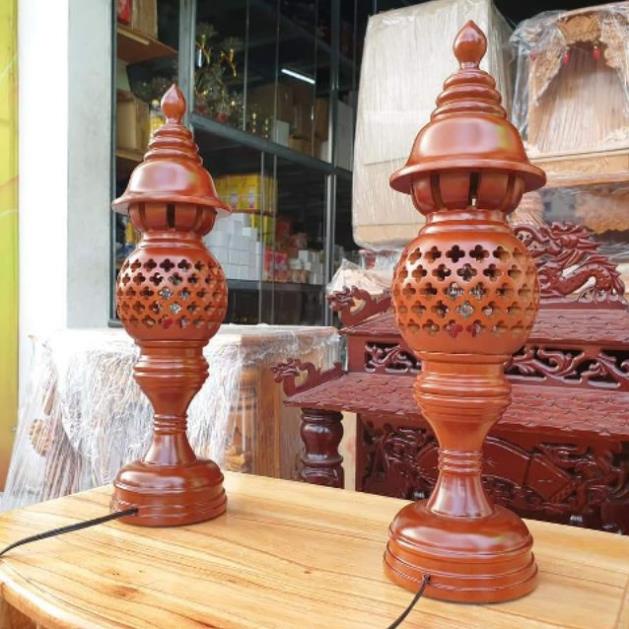 CẶP ĐÈN THỜ PHONG THUỶ GỖ HƯƠNG CAO 36CM