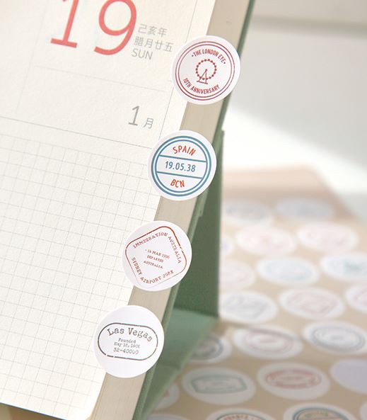 Tấm 48 sticker nhãn giấy dot postmark hình dán trang trí sổ decor tường