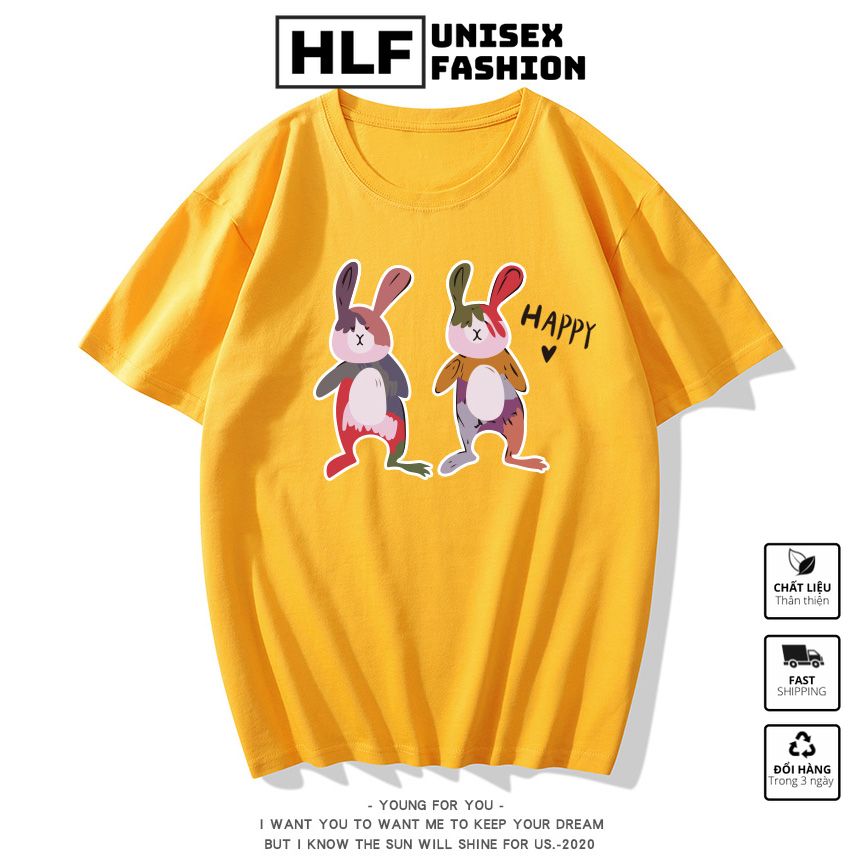 Áo phông nữ form rộng đôi bạn thỏ hồng, áo thun tay lỡ HLFashion