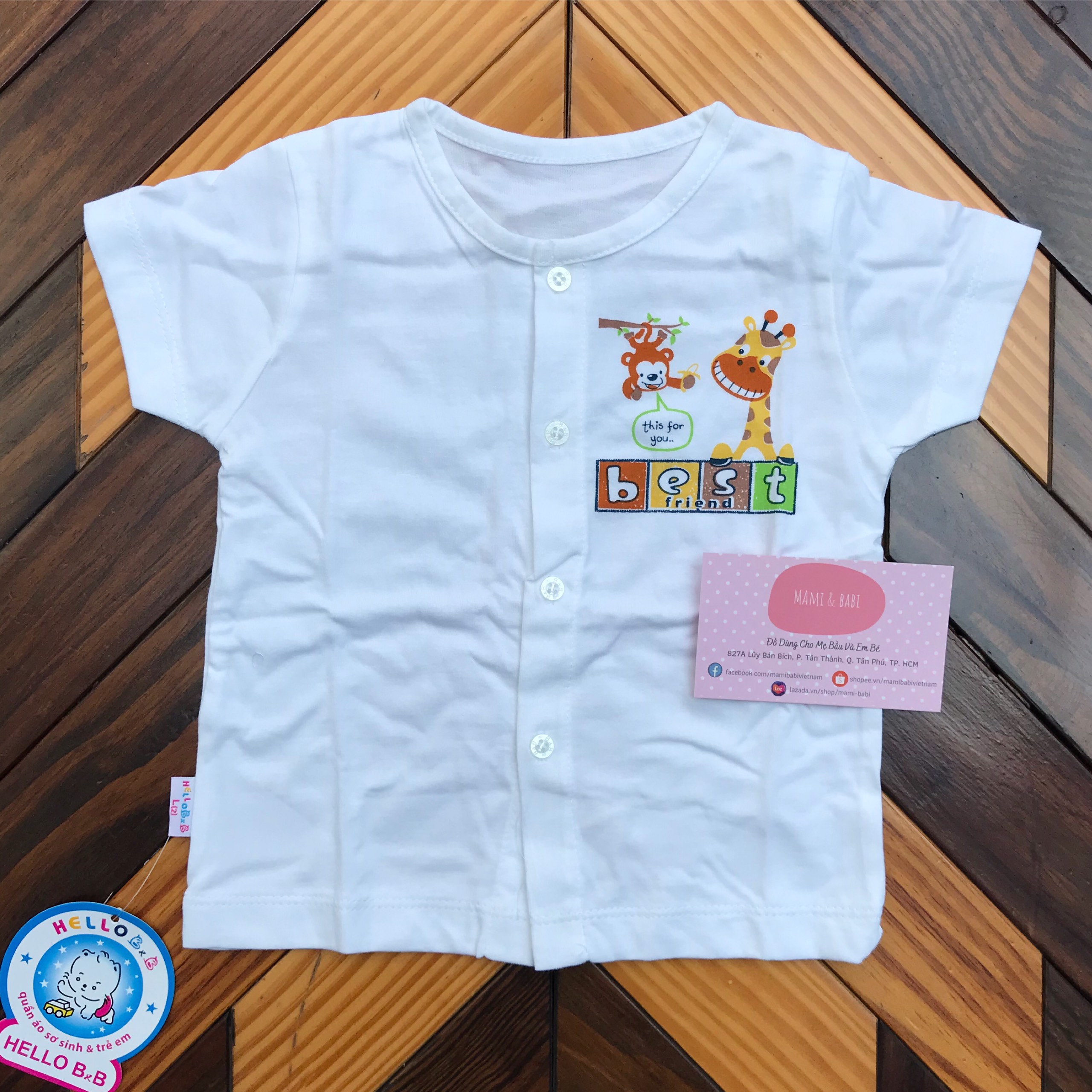 Áo Sơ Sinh Tay Ngắn Nút Giữa Cho Bé Hello B&B