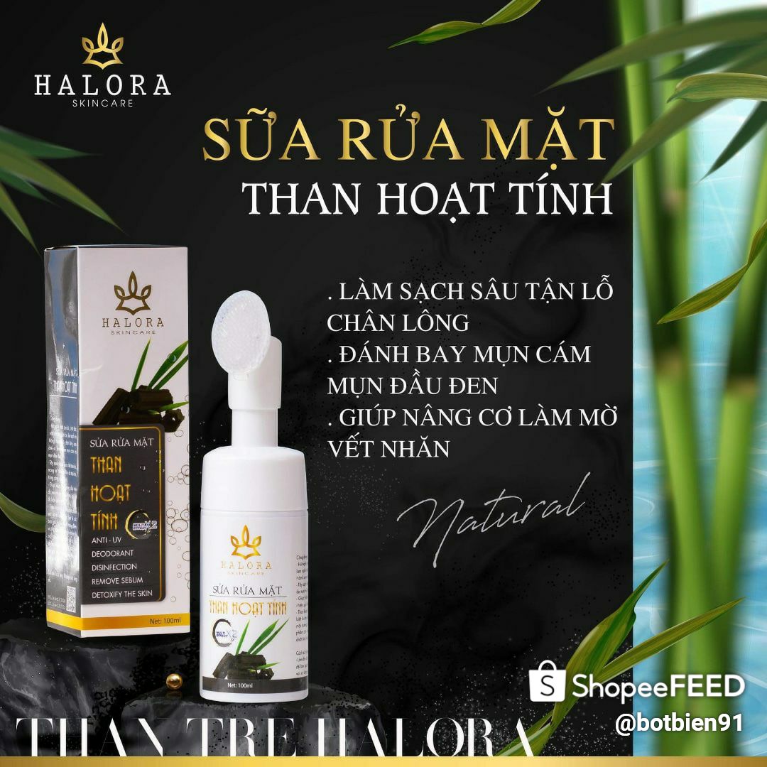 [HCM]sữa rửa mặt than tre hoạt tính halora.