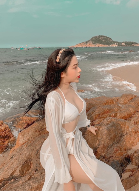 Kimono chiffon tay bồng hottrend (vải dày mịn hơn)